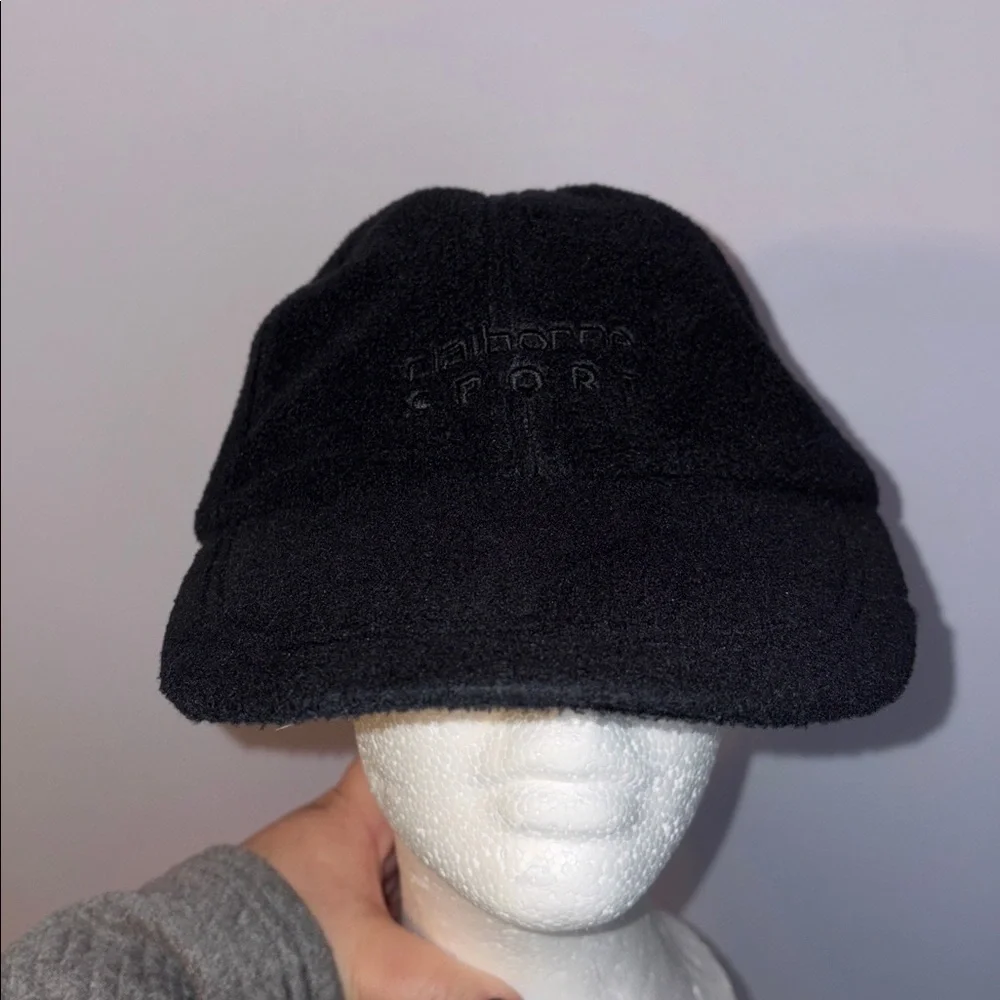 Liz Claiborne Sport Vintage Black on Black Embroidered Fuzzy Fleece Baseball Hat